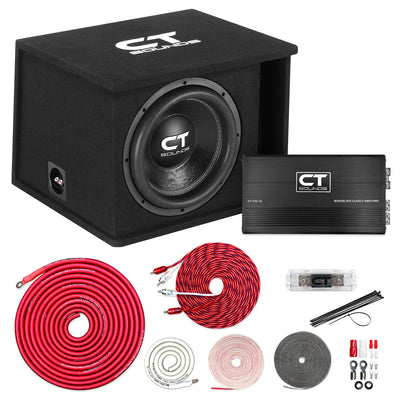 Single 12” 1300W Complete Bass Package with Loaded Subwoofer Box and Amplifier