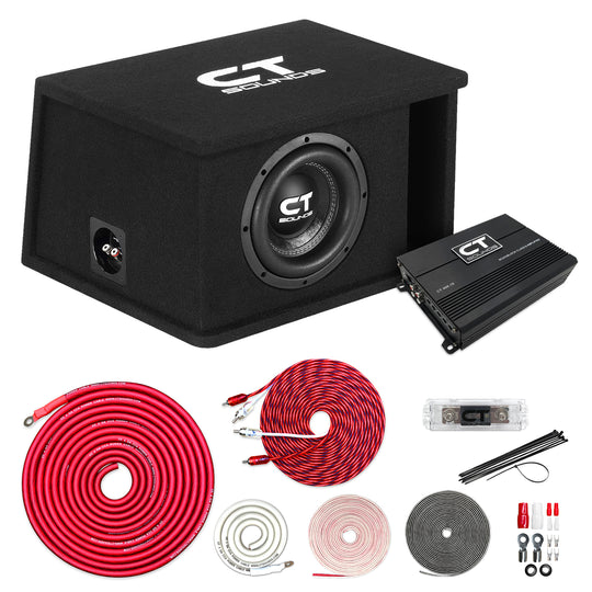 Single 8” 800W Complete Bass Package w/ Subwoofer Box and Amplifier