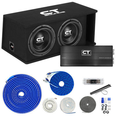 Dual 10” 2600W Complete Bass Package with Loaded Subwoofer Box and Amplifier