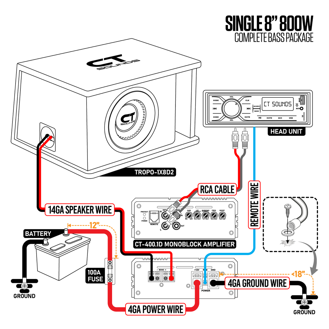Single 8” 800W Complete Bass Package w/ Subwoofer Box and Single 8” 800W Complete Bass Package w/ Subwoofer Box and