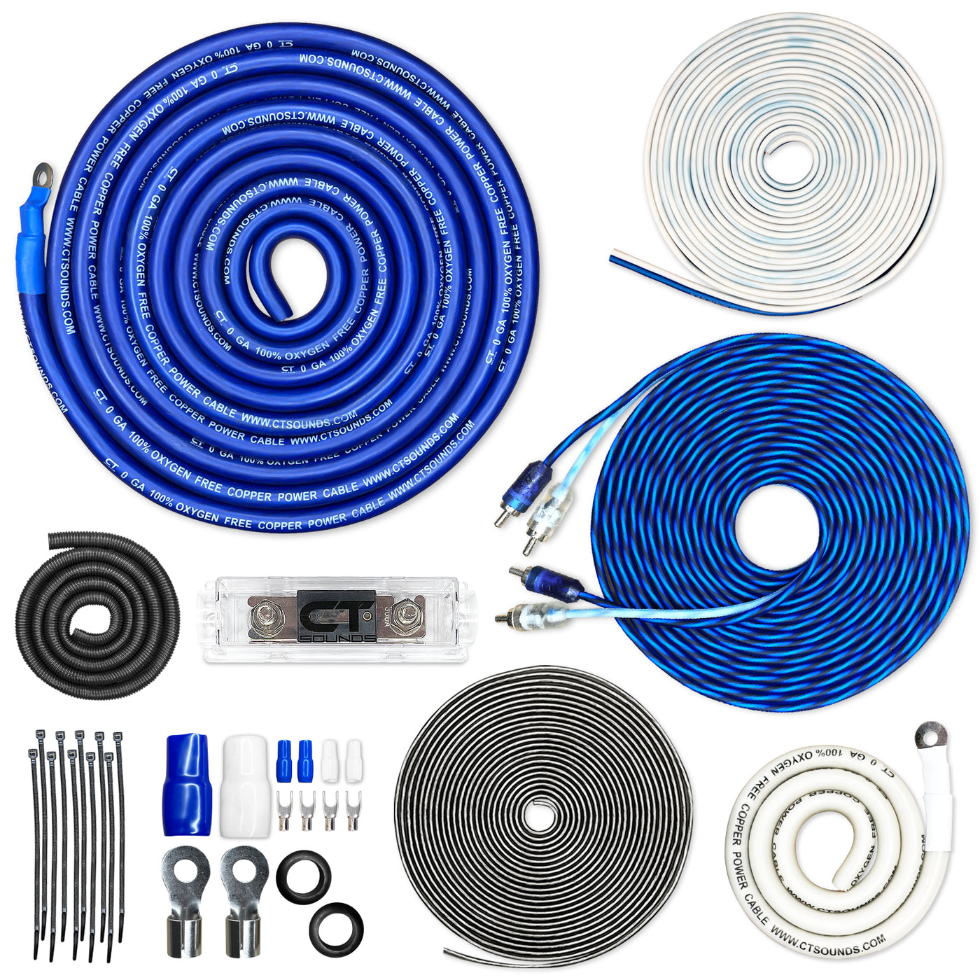 AMPKIT-0GA-ELITE // 0 Gauge 3500 Watt Amplifier Wiring Kit (OFC)