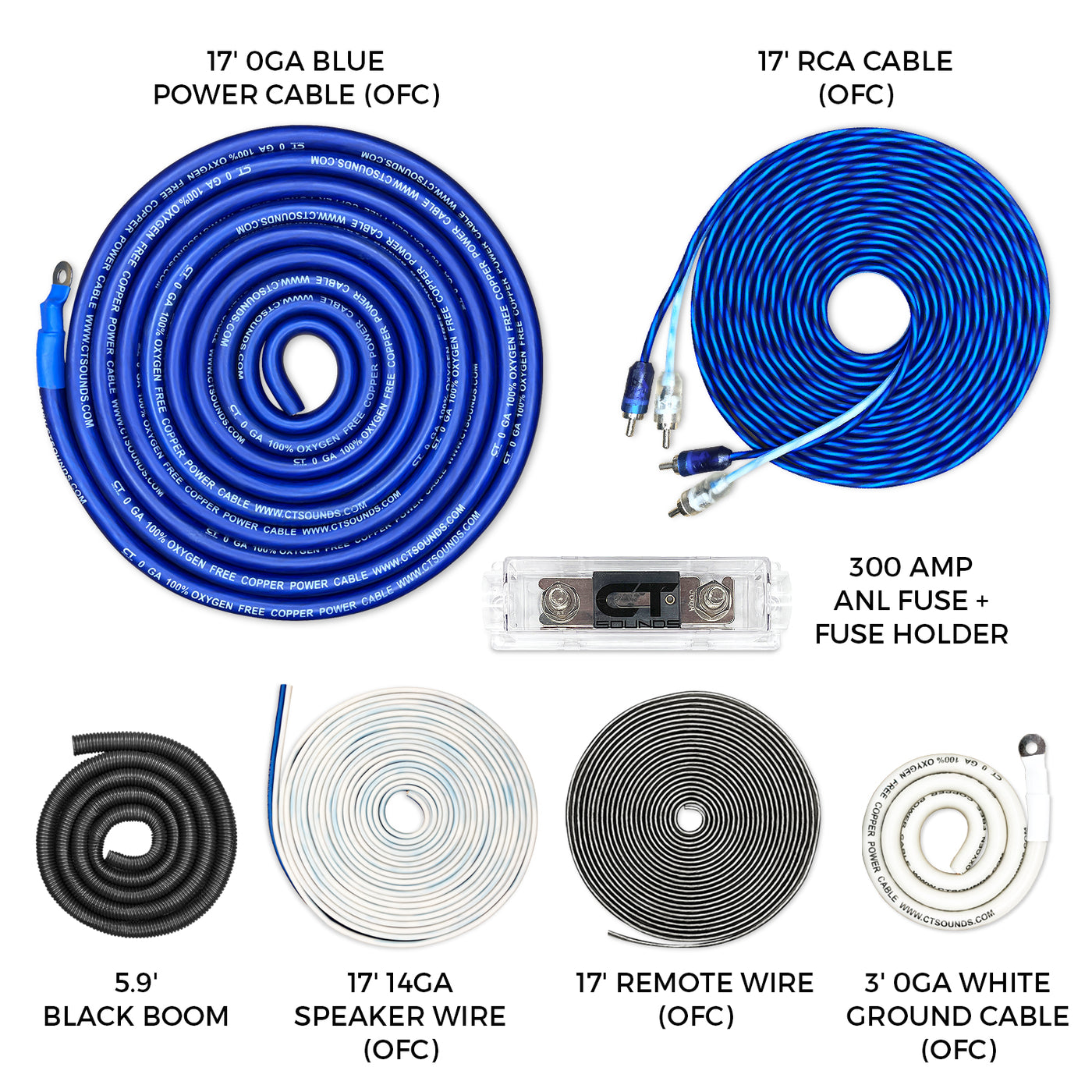 AMPKIT-0GA-ELITE // 0 Gauge 3500 Watt Amplifier Wiring Kit (OFC)