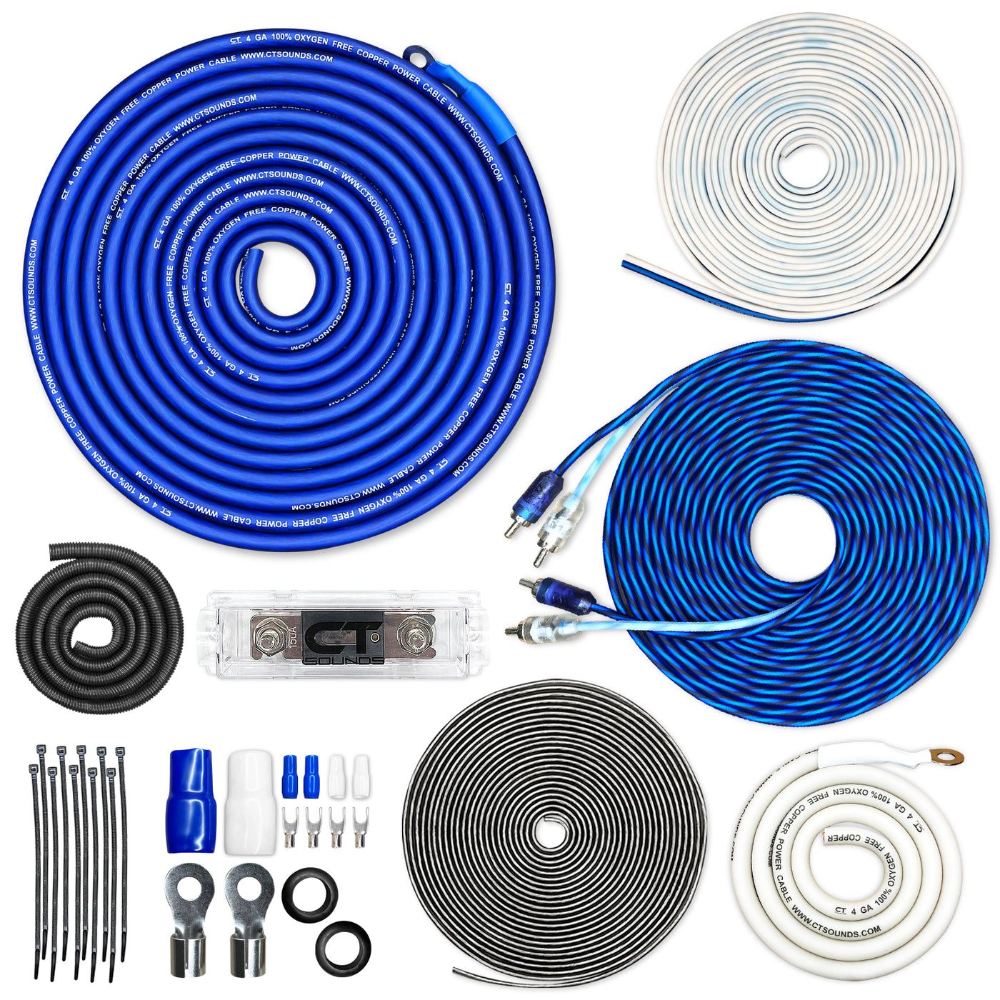 AMPKIT-4GA-ELITE // 4 Gauge 2000 Watt Amplifier Wiring Kit (OFC)