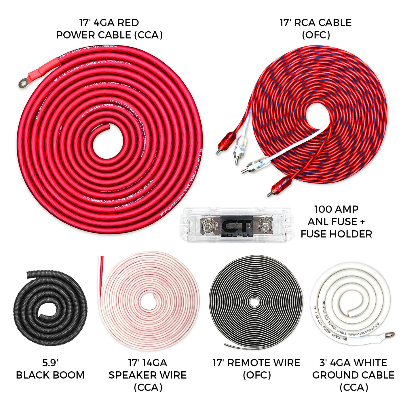 4ga 4 Gauge CCA 1250 Watt Amplifier Wiring Kit