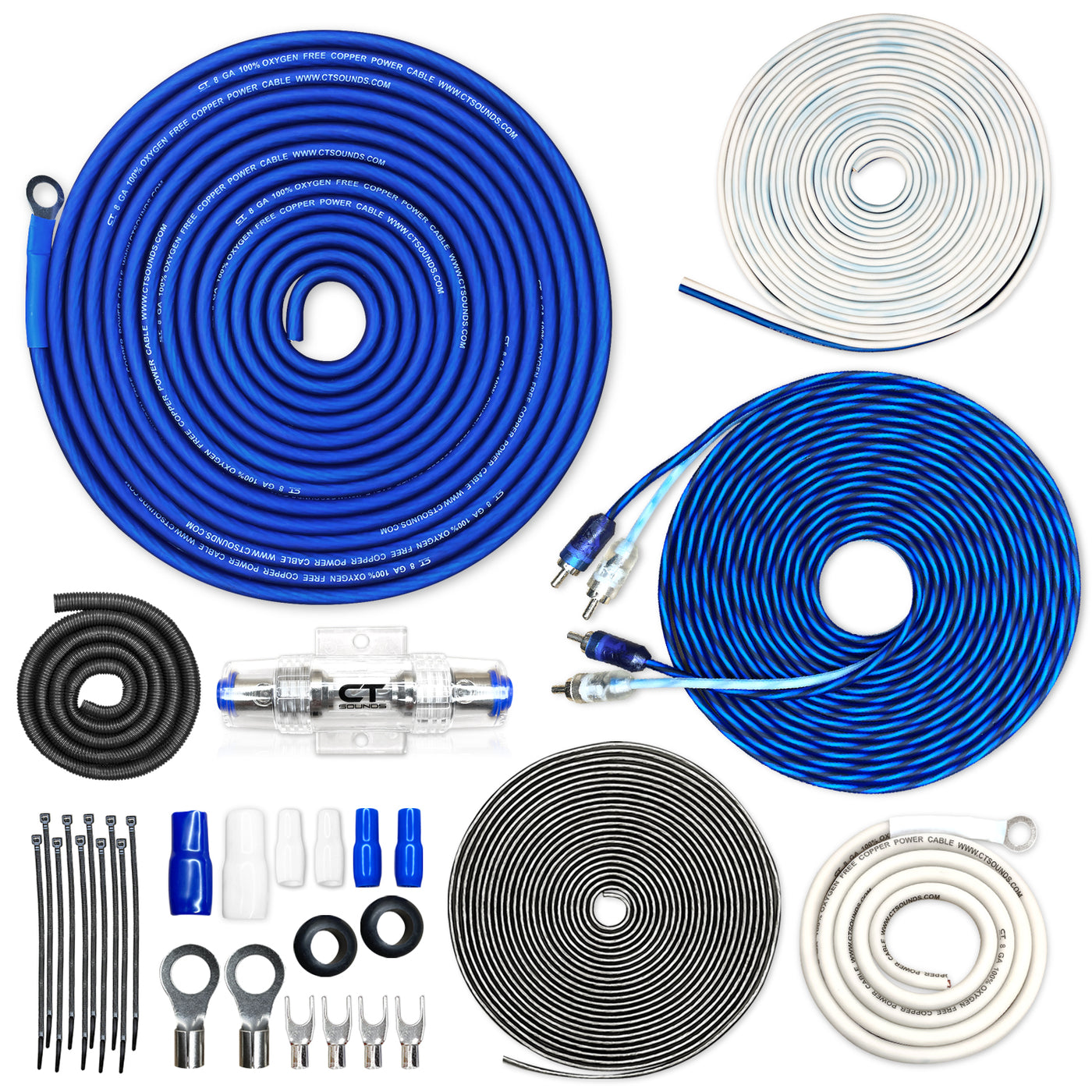 AMPKIT-8GA-ELITE // 8 Gauge 1000 Watt Amplifier Wiring Kit (OFC)