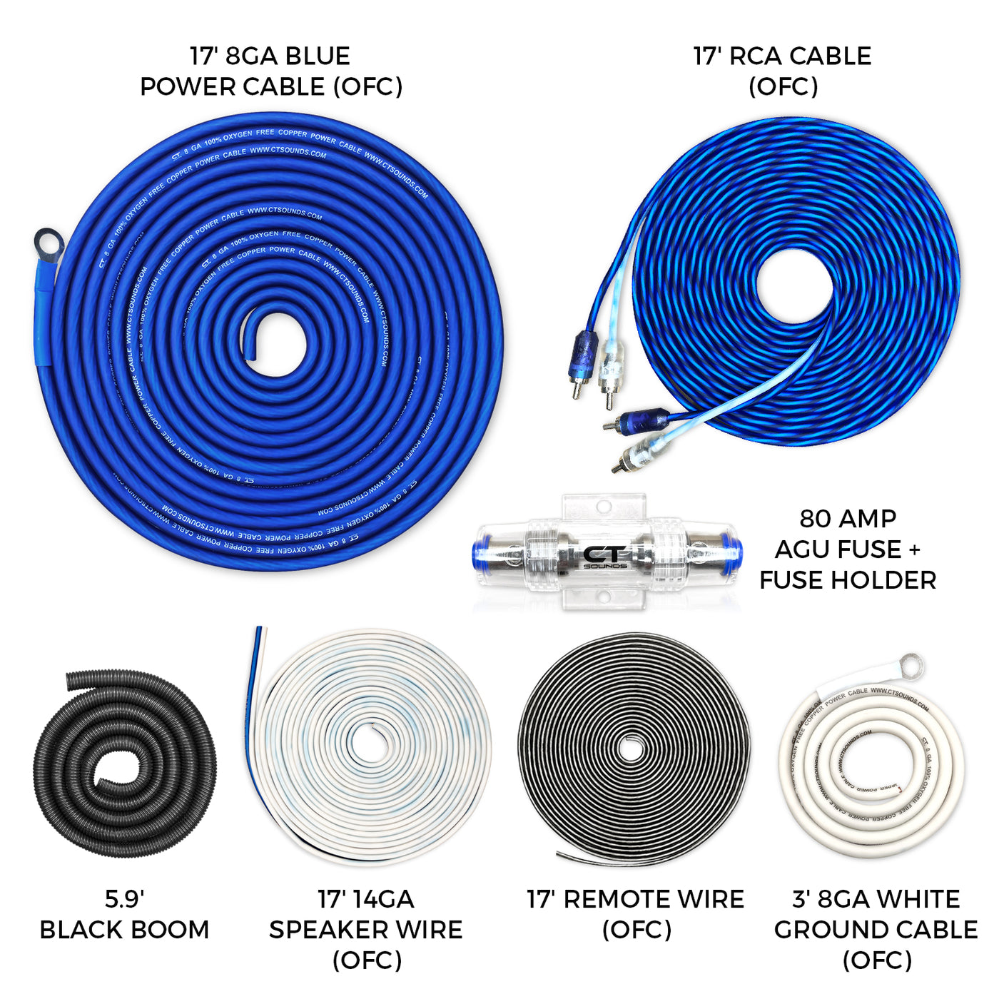 AMPKIT-8GA-ELITE // 8 Gauge 1000 Watt Amplifier Wiring Kit (OFC)